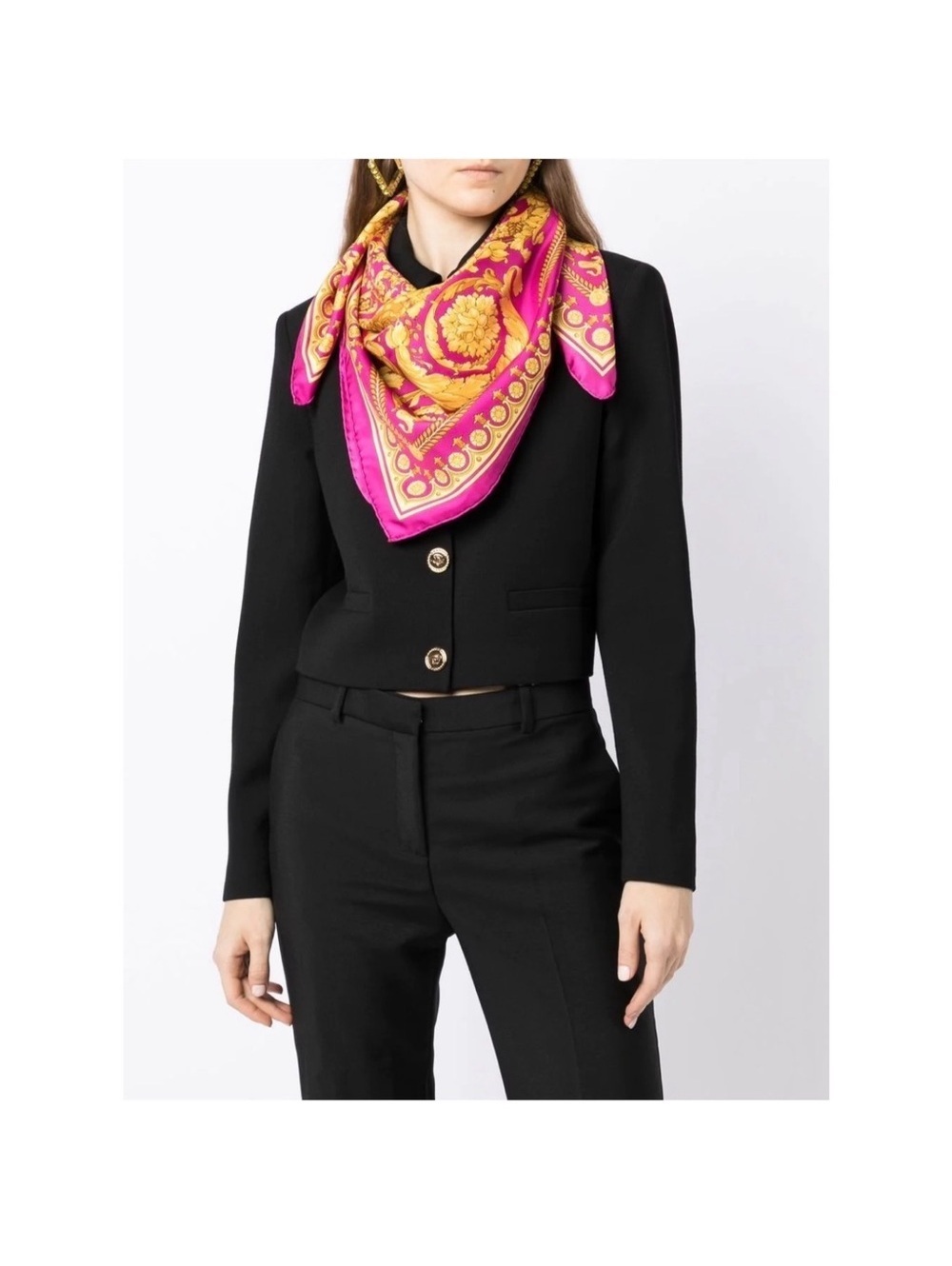 NEW Versace Barocco Print Silk Scarf Foulard, Pink/Gold  Size 36”x35” New $575